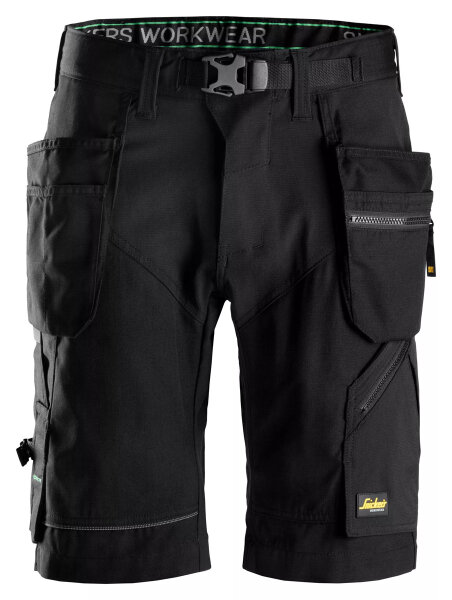 6904 Pantaloncini da lavoro Snickers FlexiWork, con tasche a fondina - 0404 nero - 054 (taglia standard)