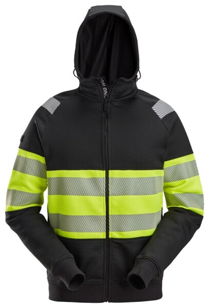 2838 Snickers Sweat &agrave; capuche haute visibilit&eacute; avec fermeture &eacute;clair Cl 1